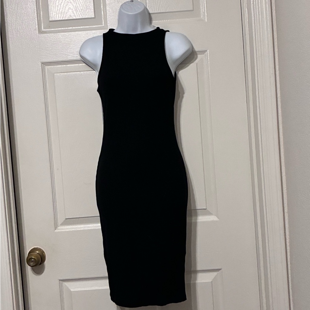 Black Bead Black Sleeveless Midi Bodycon Dress